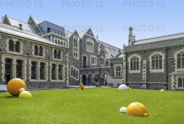 Sunny scenery around the Canterbury Museum in Christchurch in New Zealand