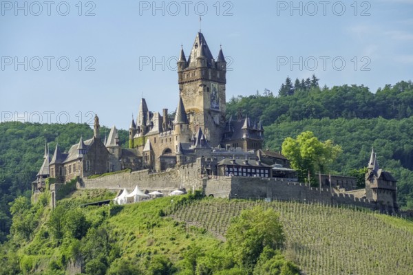 Scenery around Cochem with Imperial Castle, a town at Moselle river in Rhineland-Palatinate, Germany, at summer time