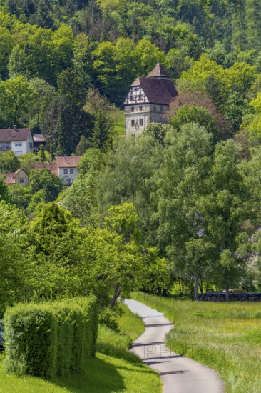 Sunny scenery including a small castle around Buchenbach in Hohenlohe, Germany