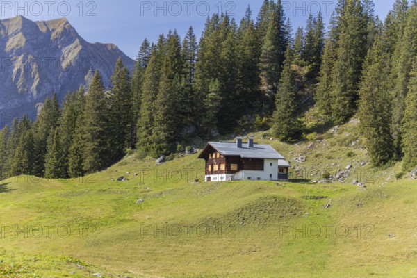 Idyllic scenery around a lake named Koerbersee near the village Schroecken in Austria