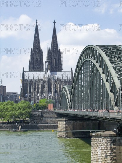 Waterside scenery with cologne cathedral and hohenzollern bridge in Cologne, a city in North Rhine-Westphalia in Germany