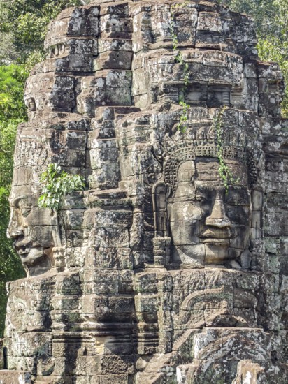 Sculpture detail at the Bayon temple at Angkor in Cambodia