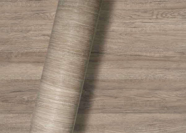 Rolled wood-textured surface over same full frame textured background
