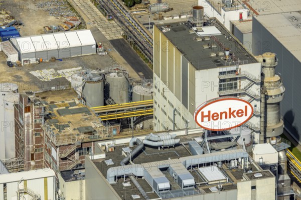 Aerial view, Henkel AG chemical plant site, Holthausen, Düsseldorf, Rhineland, North Rhine-Westphalia, Germany, DE, Europe, commercial enterprise, commercial area, commercial area, commercial property, commercial site, commercial use, industrial area, industrial site, aerial photograph, aerial photography, aerial photography, overview, bird's-eye view, overview