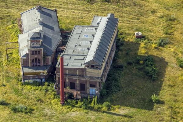 Aerial view, glassmaker's quarter, old buildings and historical sight of a former colliery, construction site with new building for green and urban quarter, former Gerresheimer Glashütte, Gerresheim, Düsseldorf, Ruhr area, North Rhine-Westphalia, Germany, DE, Europe, aerial view, aerial photography, aerial photography, overview, bird's eye view, overview