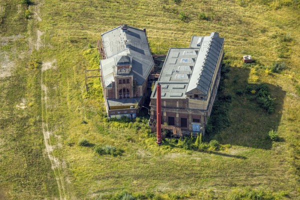 Aerial view, glassmaker's quarter, old buildings and historical sight of a former colliery, construction site with new building for green and urban quarter, former Gerresheimer Glashütte, Gerresheim, Düsseldorf, Ruhr area, North Rhine-Westphalia, Germany, DE, Europe, aerial view, aerial photography, aerial photography, overview, bird's eye view, overview