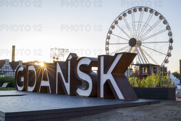 Ferris wheel and letters, Gdansk, Gdansk, Poland