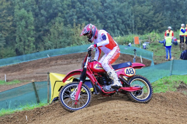 Motocross, Rudersberg, Baden-Württemberg, Germany, Europe, Motocross rider on motorbike jumping on the track, Rudersberg motocross