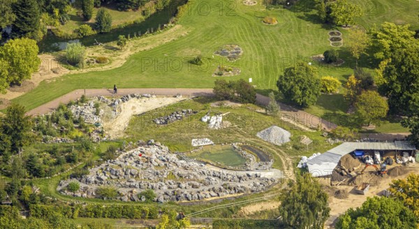 Aerial view, Alpinum stone landscape in the botanical garden, Bilk, Düsseldorf, Ruhr area, North Rhine-Westphalia, Germany, DE, Europe, garden, aerial view, aerial photography, aerial photography, overview, bird's-eye view, overview