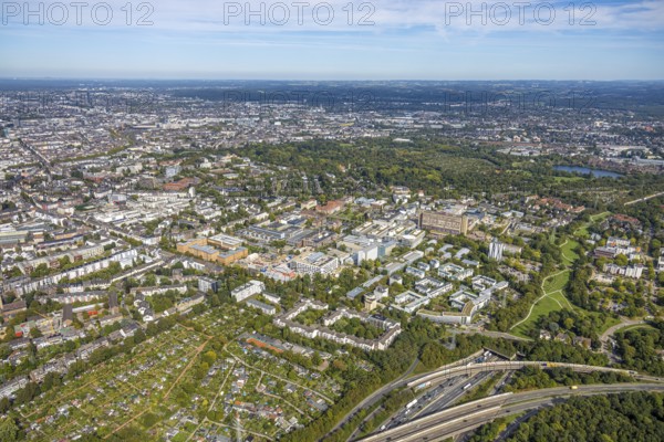 Aerial view, University Hospital Düsseldorf, Bilk, Düsseldorf, Ruhr area, North Rhine-Westphalia, Germany, DE, Europe, healthcare, hospital, clinic, clinic centre, hospital, aerial photography, aerial photography, aerial photography, medical facility, medical aid, overview, bird's-eye view, birds-eyes view, overview, medical care