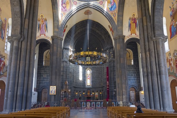 Magnificent church interior with stained glass windows, works of art and a radiant altar area, Church of the Holy Saviour, Church of the Saviour, Gyumri, Gyumri, Shirak Province, Armenia