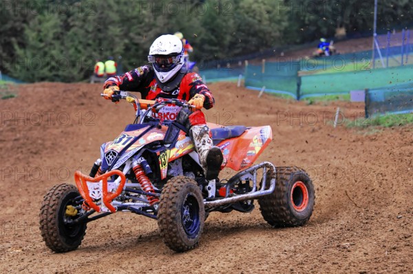 Motocross, Rudersberg, Baden-Württemberg, Germany, Europe, Rider in full protective clothing on a quad bike at an off-road race, Rudersberg Motocross