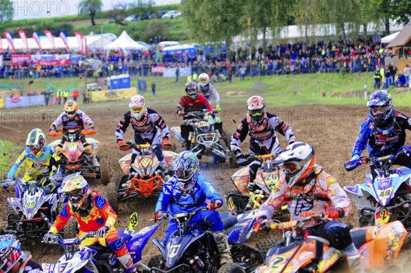 Motocross, Rudersberg, Baden-Württemberg, Germany, Europe, Many riders on quads at a race, surrounded by a large crowd, Rudersberg Motocross