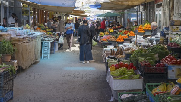 Various stalls full of fresh fruit and vegetables at a busy market, Gyumri, Giumri, Gyumri, Shirak province, Armenia