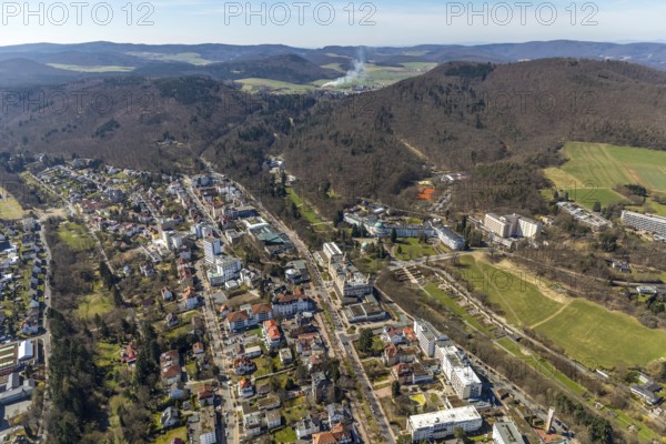 Aerial view, Asklepios Fachklinik Fürstenhof in Bad Wildungen in Hesse. Bad Wildungen, spa centre and state bath in the district of Waldeck-Frankenberg, North Hesse, Hesse, Germany, Bad Wildungen, DEU, Europe, birds-eyes view, aerial view, aerial photography, aerial photography, overview, overview, bird's eye view