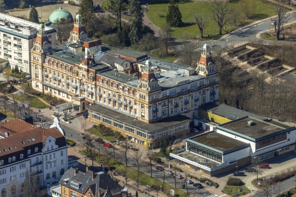 Aerial view, Asklepios Fachklinik Fürstenhof in Bad Wildungen in Hesse. Bad Wildungen, spa centre and state bath in the district of Waldeck-Frankenberg, North Hesse, Hesse, Germany, Bad Wildungen, DEU, Europe, birds-eyes view, aerial view, aerial photography, aerial photography, overview, overview, bird's eye view