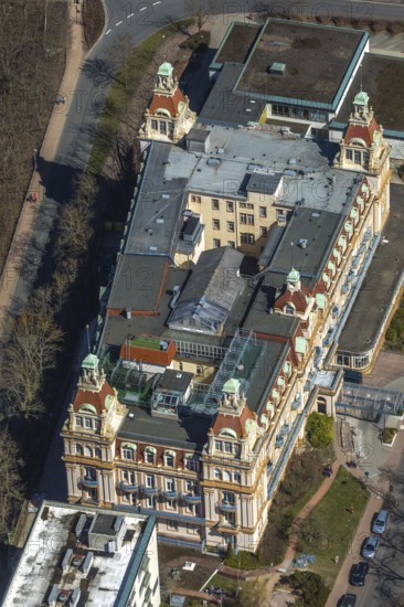 Aerial view, Asklepios Fachklinik Fürstenhof in Bad Wildungen in Hesse. Bad Wildungen, spa centre and state bath in the district of Waldeck-Frankenberg, North Hesse, Hesse, Germany, Bad Wildungen, DEU, Europe, birds-eyes view, aerial view, aerial photography, aerial photography, overview, overview, bird's eye view