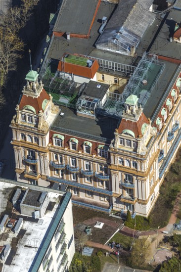 Aerial view, Asklepios Fachklinik Fürstenhof in Bad Wildungen in Hesse. Bad Wildungen, spa centre and state bath in the district of Waldeck-Frankenberg, North Hesse, Hesse, Germany, Bad Wildungen, DEU, Europe, birds-eyes view, aerial view, aerial photography, aerial photography, overview, overview, bird's eye view