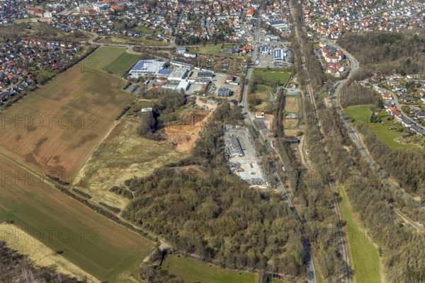Aerial view, archaeological site at the Korbacher Spalte on Frankenberger Landstraße in Korbach. District town Korbach, district Waldeck-Frankenberg in Hesse, Germany, district town Korbach, Europe, birds-eyes view, aerial view, aerial photography, aerial photography, overview, bird's eye view