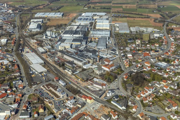 Aerial view, Continental Reifen Deutschland GmbH Korbach plant in Korbach. District town Korbach, district Waldeck-Frankenberg in Hesse, Germany, district town Korbach, Europe, birds-eyes view, aerial view, aerial photography, aerial photography, overview, bird's eye view