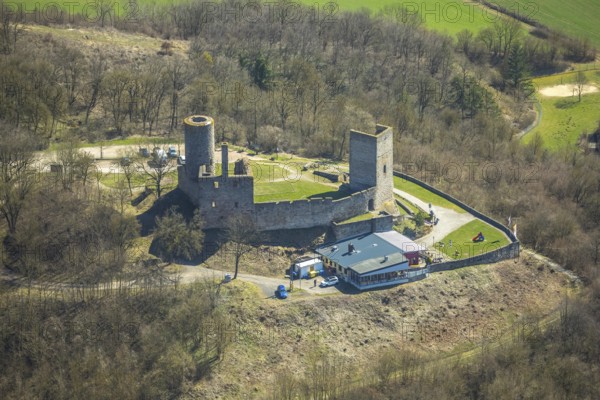 Aerial view, Kugelsburg, Cafe & Restaurant Zur Kugelsburg, in Volkmarsen, Landkreis Waldeck-Frankenberg, Hesse, Germany, Volkmarsen, DEU, Europe, birds-eyes view, aerial view, aerial photography, aerial photography, overview, overview, bird's eye view
