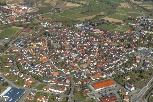 Aerial view, old town of Volkmarsen and Catholic parish of St Marien, St Marien church, Volkmarsen in Volkmarsen, district Waldeck-Frankenberg, Hesse, Germany, Volkmarsen, DEU, Europe, birds-eyes view, aerial photography, aerial photography, overview, bird's eye view