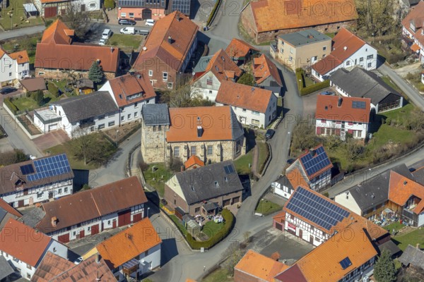 Aerial view, Meineringhausen in Korbach, parish Korbach-Meinering hausen, church Meineringhausen. District town Korbach, district Waldeck-Frankenberg in Hesse, Germany, Europe, birds-eyes view, aerial view, aerial photography, aerial photography, overview, bird's eye view