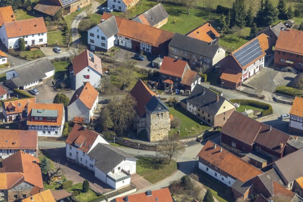 Aerial view, Meineringhausen in Korbach, parish Korbach-Meinering hausen, church Meineringhausen. District town Korbach, district Waldeck-Frankenberg in Hesse, Germany, Europe, birds-eyes view, aerial view, aerial photography, aerial photography, overview, bird's eye view