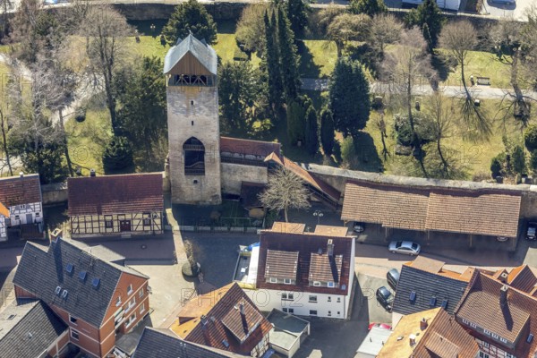 Aerial view, Tylenturm in Korbach. District town Korbach, district Waldeck-Frankenberg in Hesse, Germany, district town Korbach, Europe, birds-eyes view, aerial view, aerial photography, aerial photography, overview, bird's eye view