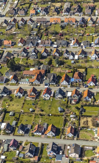 Aerial view, iResidential area with detached houses Danziger Straße and Friedensstraße in Korbach. district town Korbach, district Waldeck-Frankenberg in Hesse, Germany, district town Korbach, Europe, birds-eyes view, aerial view, aerial photography, aerial photography, overview, bird's eye view