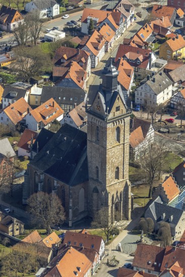 Aerial view, Historic old town of Korbach with Kilianskirche in Korbach. District town Korbach, district Waldeck-Frankenberg in Hesse, Germany, district town Korbach, Europe, birds-eyes view, aerial view, aerial photography, aerial photography, overview, bird's eye view