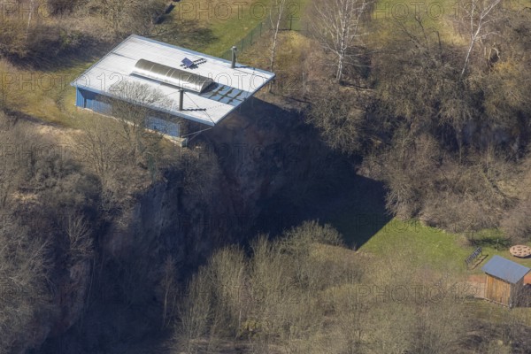 Aerial view, archaeological site at the Korbacher Spalte on Frankenberger Landstraße in Korbach. District town Korbach, district Waldeck-Frankenberg in Hesse, Germany, district town Korbach, Europe, birds-eyes view, aerial view, aerial photography, aerial photography, overview, bird's eye view