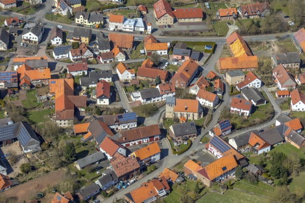 Aerial view, Meineringhausen in Korbach, parish Korbach-Meinering hausen, church Meineringhausen. District town Korbach, district Waldeck-Frankenberg in Hesse, Germany, Europe, birds-eyes view, aerial view, aerial photography, aerial photography, overview, bird's eye view