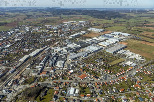 Aerial view, Continental Reifen Deutschland GmbH Korbach plant in Korbach. District town Korbach, district Waldeck-Frankenberg in Hesse, Germany, district town Korbach, Europe, birds-eyes view, aerial view, aerial photography, aerial photography, overview, bird's eye view