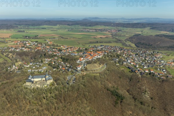 Aerial view, Waldeck with the castle-like castle Waldeck in Waldeck in Hesse. Waldeck, Waldeck Castle on the Eder, Hesse, Germany, Waldeck, DEU, Europe, birds-eyes view, aerial view, aerial photography, aerial photography, overview, bird's eye view