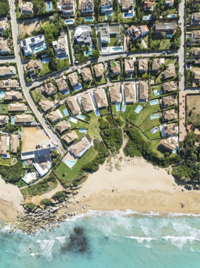 The Roche housing estate at the Mediterranean Sea. Aerial view. Drone shot. Cádiz province, Andalusia, Spain