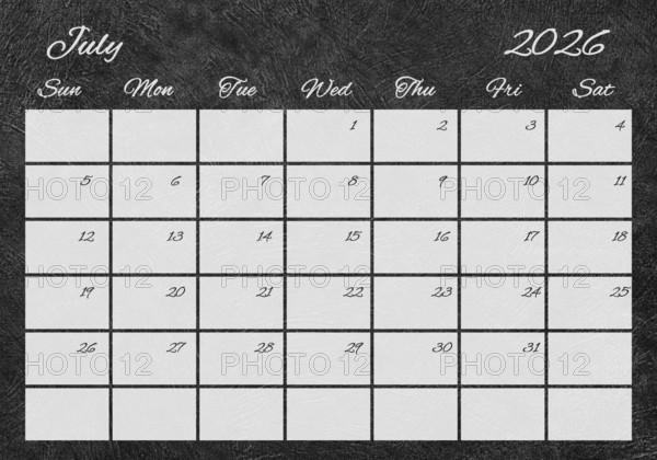 Printable Wall Calendar, July 2026 Retro