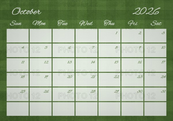 Printable Wall Calendar, October 2026 on Football Field