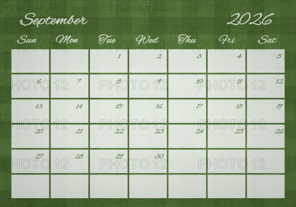 Printable Wall Calendar, September 2026 on Football Field