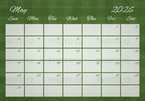 Printable Wall Calendar, May 2026 on Football Field
