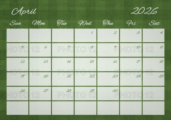 Printable Wall Calendar, April 2026 on Football Field