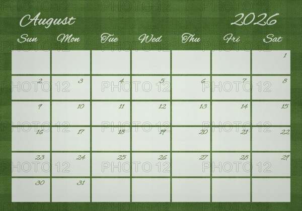 Printable Wall Calendar, August 2026 on Football Field