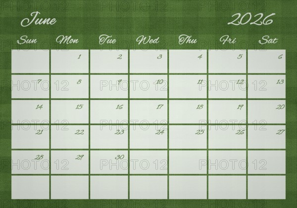 Printable Wall Calendar, June 2026 on Football Field