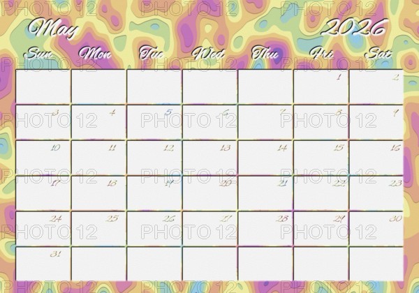 Printable Wall Calendar, May 2026 Colorful