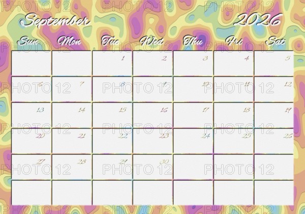 Printable Wall Calendar, September 2026 Colorful