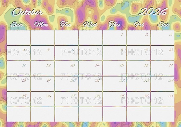 Printable Wall Calendar, October 2026 Colorful