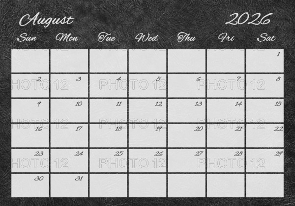Printable Wall Calendar, August 2026 Retro