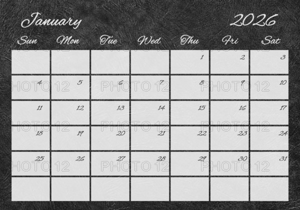Printable Wall Calendar, January 2026 Retro