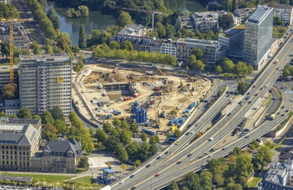Aerial view, construction site Haroldstraße, demolition of the former Ministry of the Interior and planned new administrative centre for the state administration of North Rhine-Westphalia, Unterbilk, Düsseldorf, Ruhr area, North Rhine-Westphalia, Germany, construction work, construction area, building site, building plots, construction project, construction site, authority, DE, Europe, aerial view, aerial photography, aerial photography, new building, overview, bird's-eye view, overview
