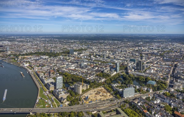 Aerial view, overview city centre view, below construction site Haroldstraße, demolition of the former Ministry of the Interior for planned new administrative centre for the state administration of North Rhine-Westphalia, Unterbilk, Düsseldorf, Ruhr area, North Rhine-Westphalia, Germany, Old Town, City, DE, Europe, aerial view, aerial photography, aerial photography, city centre, overview, bird's-eye view, overview